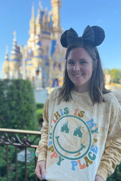Happy Place Acid Wash Crewneck